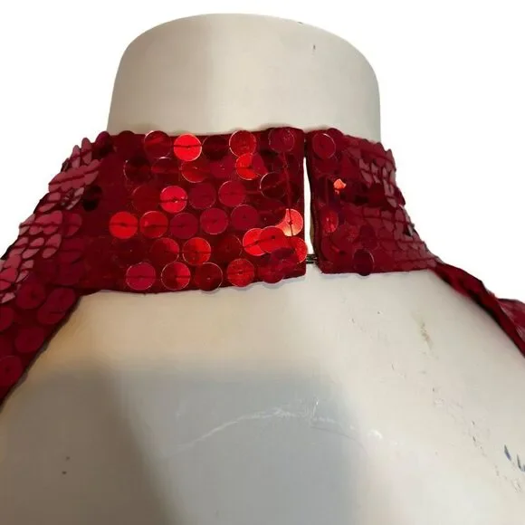 Vintage OLEG CASSINI 12 Open Back True Red Sequin Dress 80s 90s Mob Wife Large Dresses